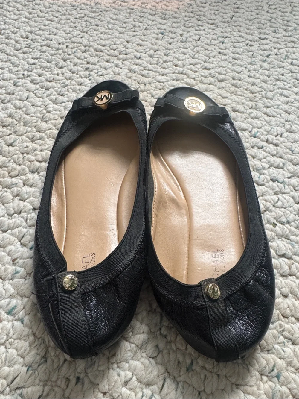 MICHAEL Michael Kors Black Leather & Patent MK Logo Ballet Flats